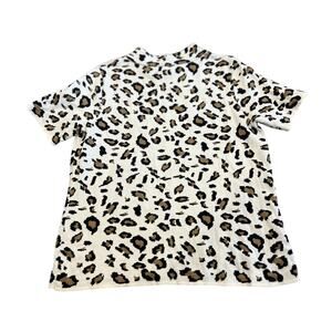 Anthropologie Field & Flower Leopard Print Top Women's Large Short‎ Sleeve Shirt